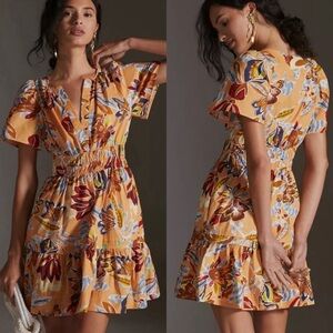 Anthropologie Somerset Mini Dress Small Orange Floral